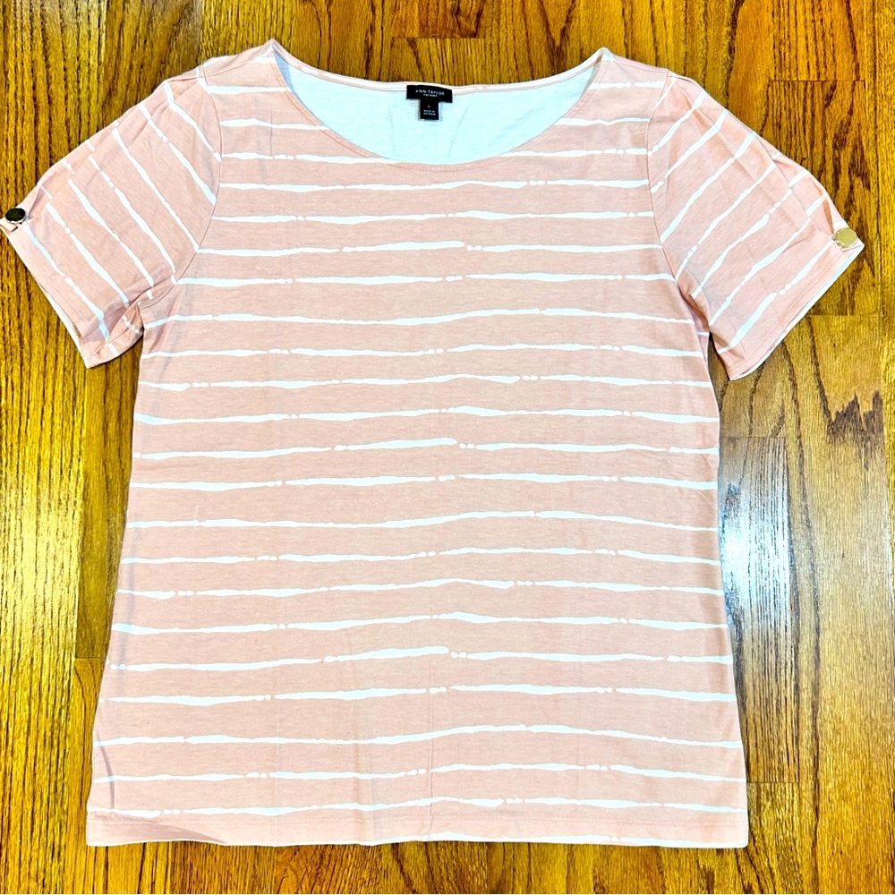 NWOT AnnTaylor Factory Light Pink Shirt with Gold Button sleeve details Size L